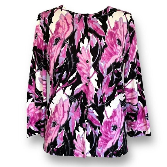 Talbots Womens Cardigan Sz MP M Petite Silk Cotton Watercolor Floral Sweater - Picture 1 of 6